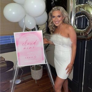 White strapless feather dress